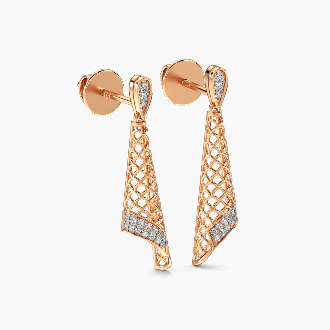 Regal Mesh Drop Earrings - 3D View in Rose Gold - Diamond Earring by Moena