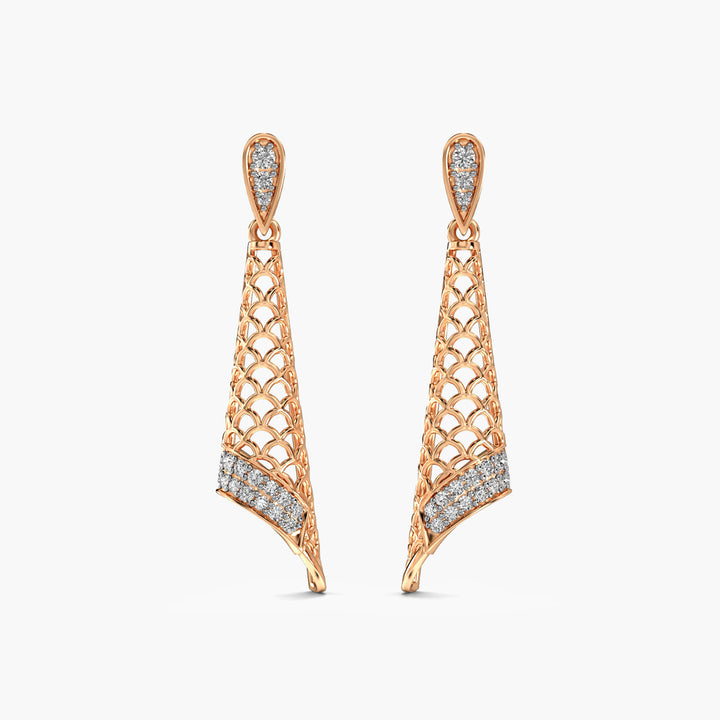 Regal Mesh Drop Earrings - Front View in Rose Gold - Diamond Earring by Moena