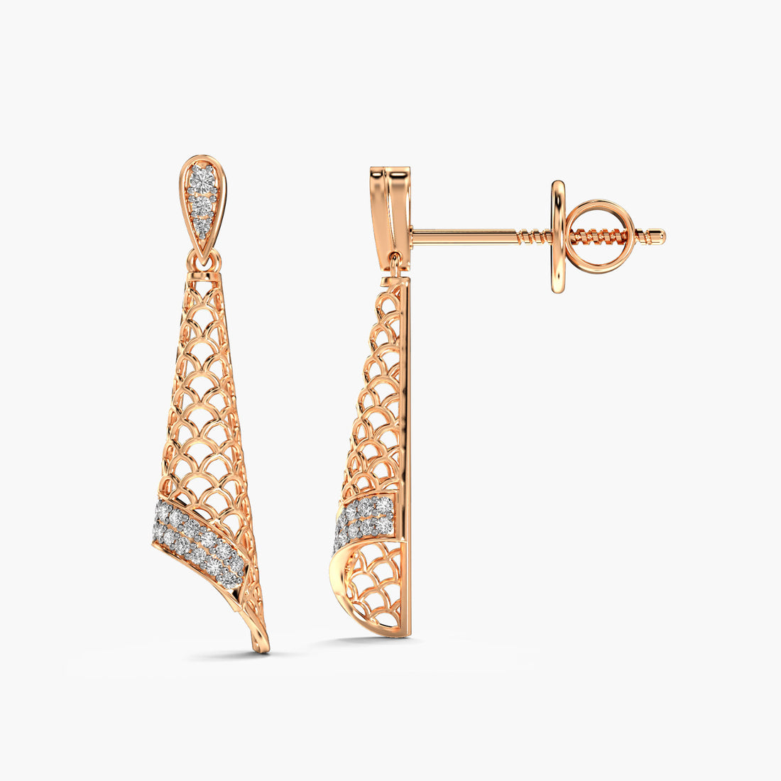 Regal Mesh Drop Earrings - Side View in Rose Gold - Diamond Earring by Moena