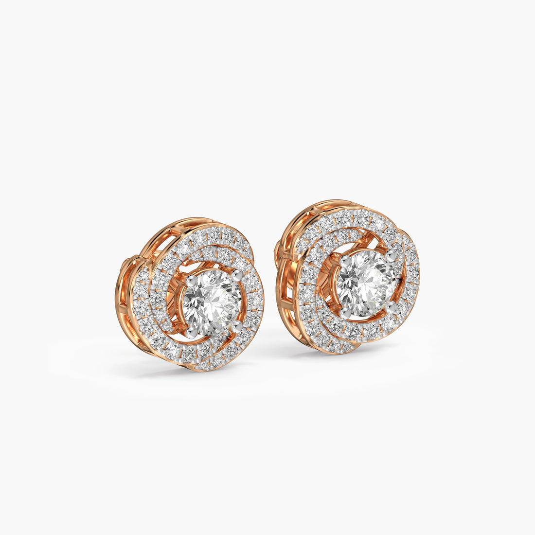 Sunburst Halo Stud Earrings - 3D View in Rose Gold - Diamond Earring by Moena