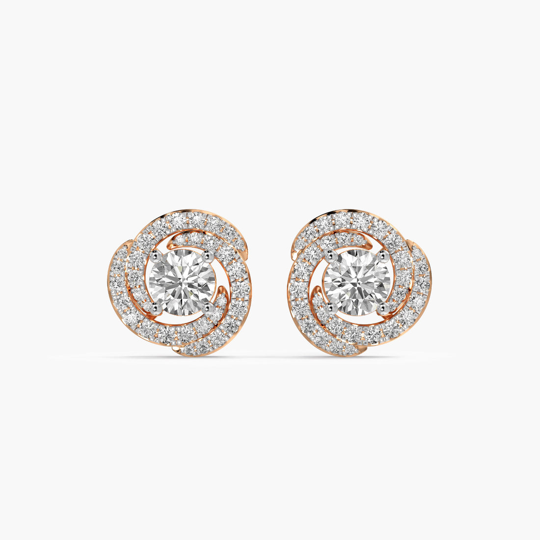 Sunburst Halo Stud Earrings - Front View in Rose Gold - Diamond Earring by Moena