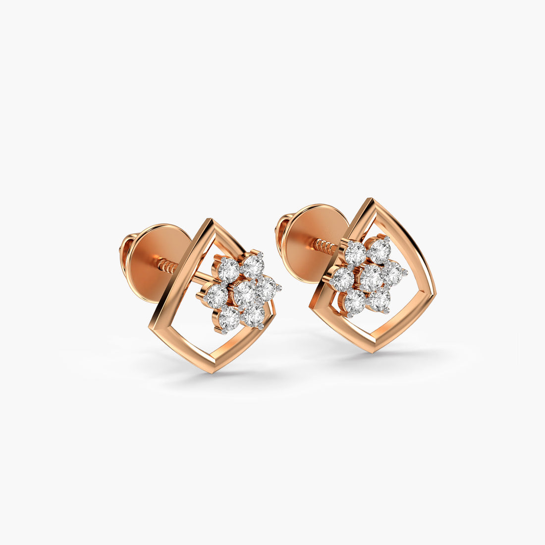 Blossom Frame Studs - 3D View in Rose Gold - Diamond Stud by Moena