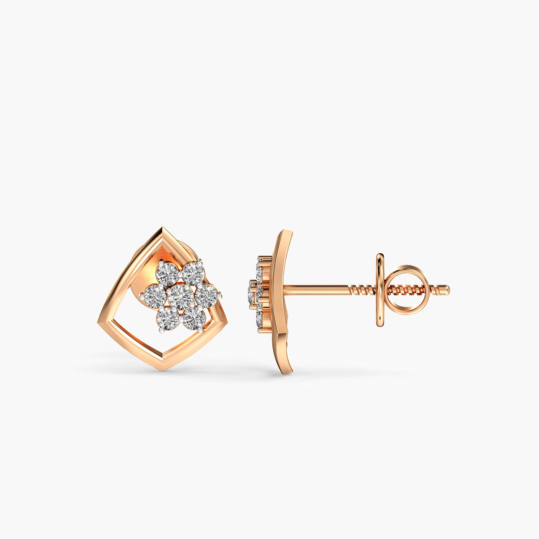 Blossom Frame Studs - Side View in Rose Gold - Diamond Stud by Moena
