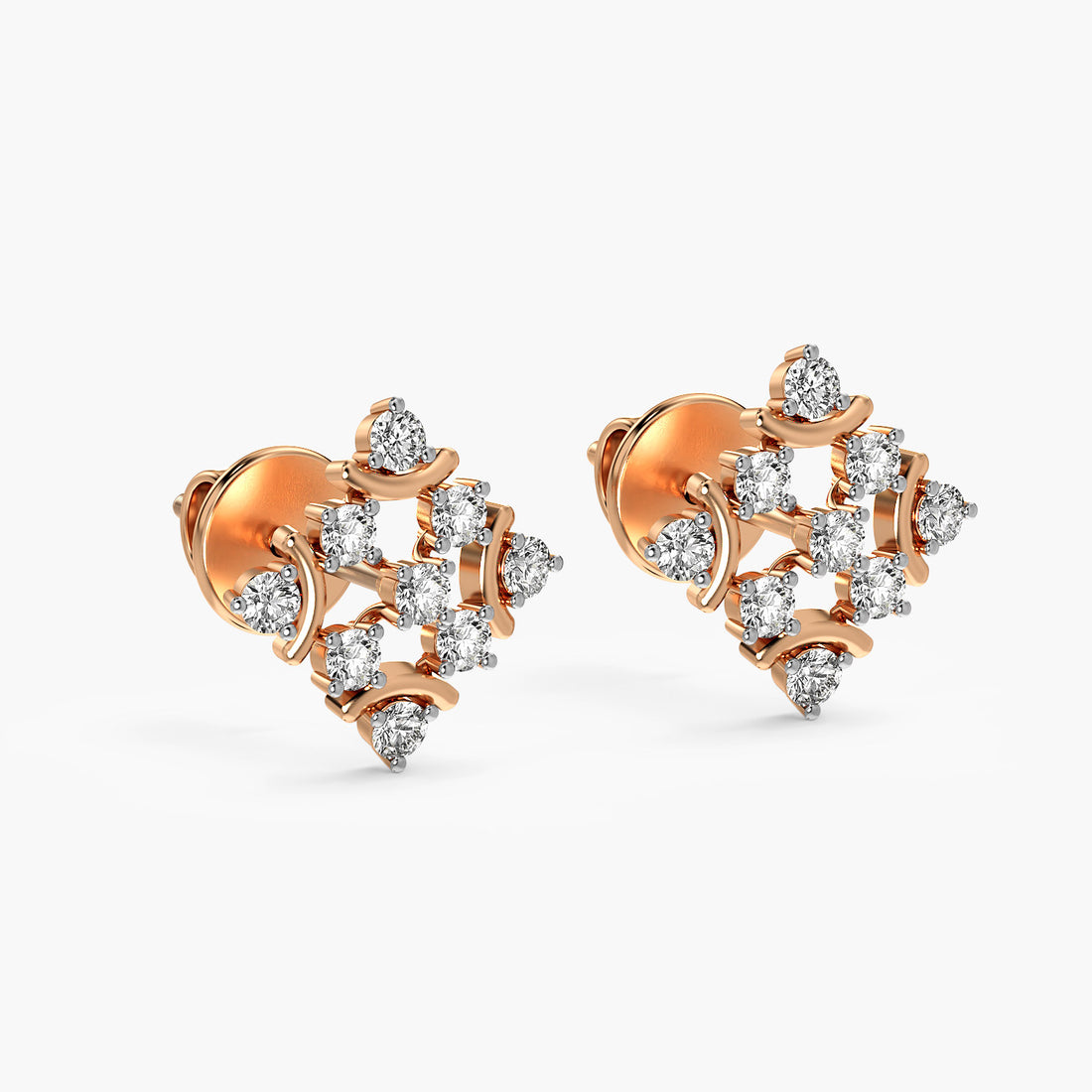 Regal Bloom Lab-Grown Diamond Earrings - 3D View in Rose Gold - Diamond Earring by Moena