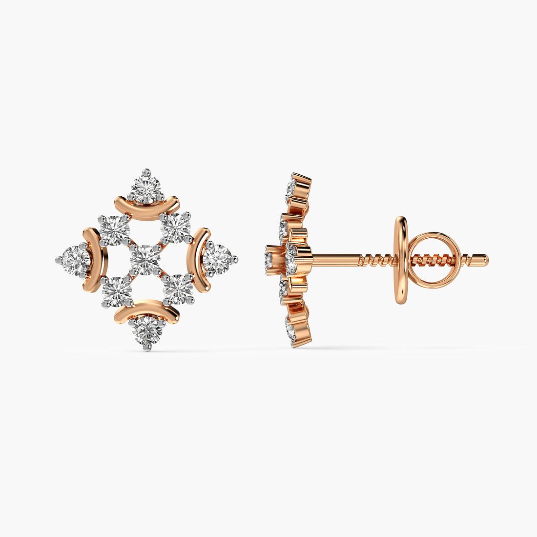 Regal Bloom Lab-Grown Diamond Earrings - Side View in Rose Gold - Diamond Earring by Moena