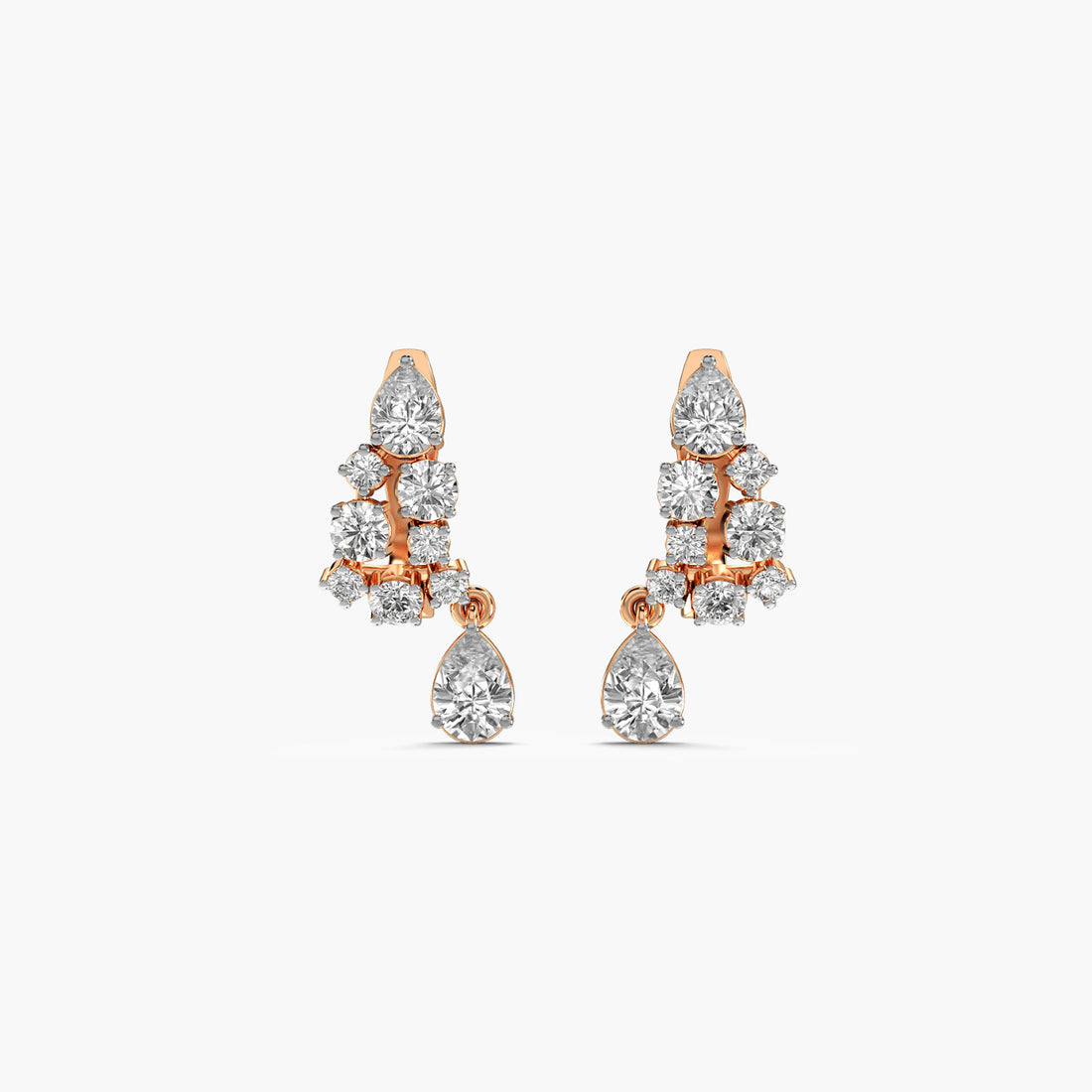 Blushing Cascade Drop Earrings - Front View in Rose Gold - Diamond Earring by Moena