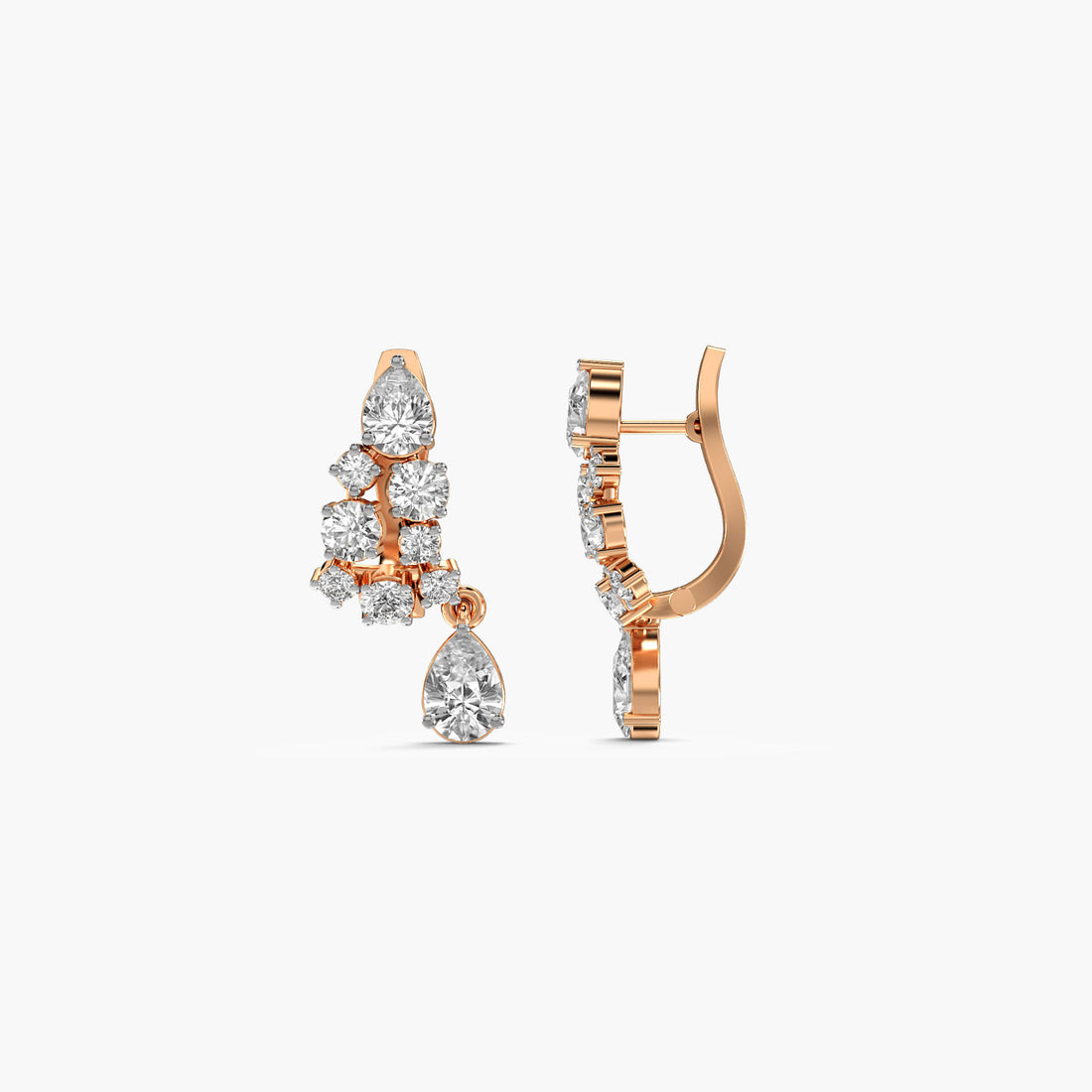 Blushing Cascade Drop Earrings - Side View in Rose Gold - Diamond Earring by Moena