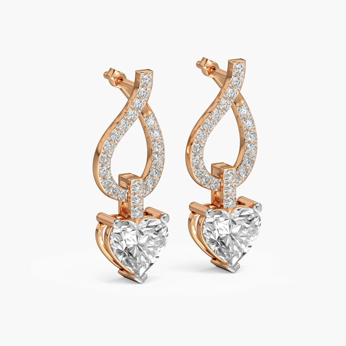 Heartline Dazzle Drops - 3D View in Rose Gold - Diamond Jewellery by Moena