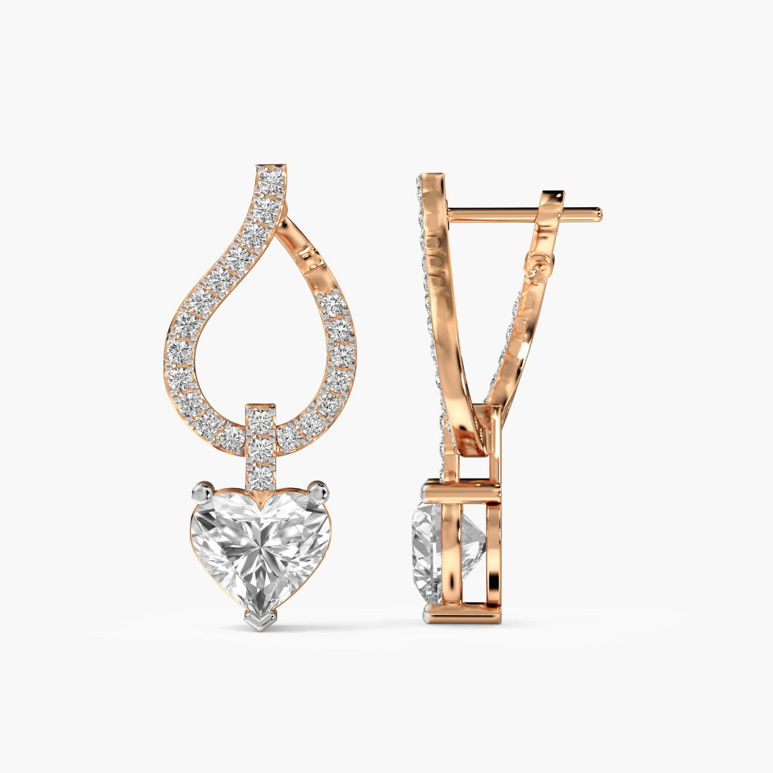 Heartline Dazzle Drops - Side View in Rose Gold - Diamond Jewellery by Moena