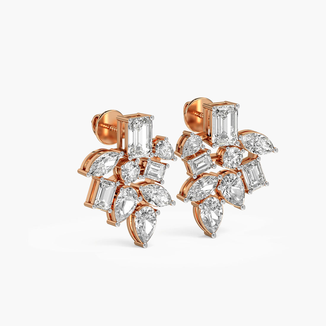 Celeste Bloom Studs - 3D View in Rose Gold - Diamond Stud by Moena