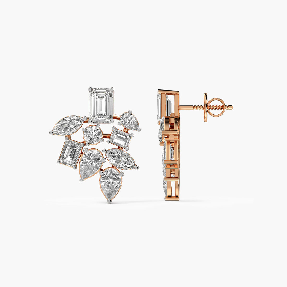 Celeste Bloom Studs - Side View in Rose Gold - Diamond Stud by Moena