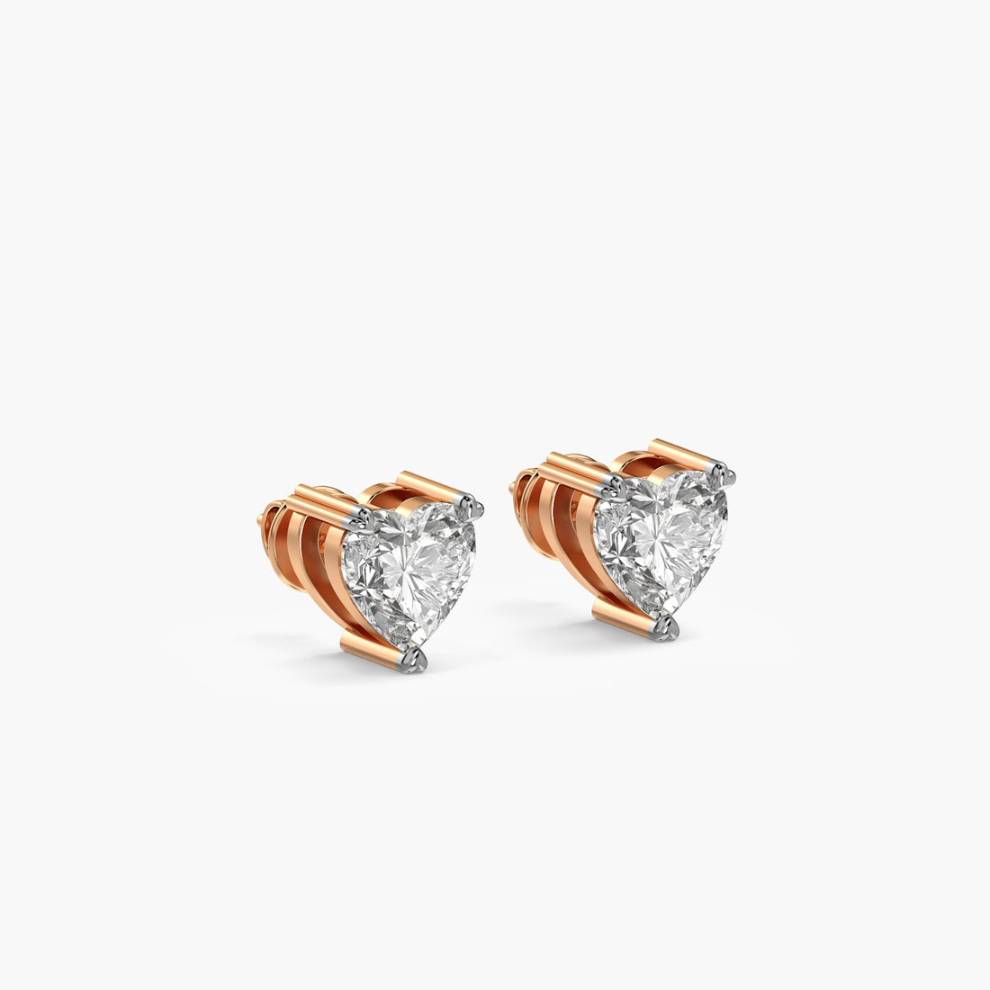 Eternal Heart Diamond Studs - 3D View in Rose Gold - Heart Diamond Stud by Moena