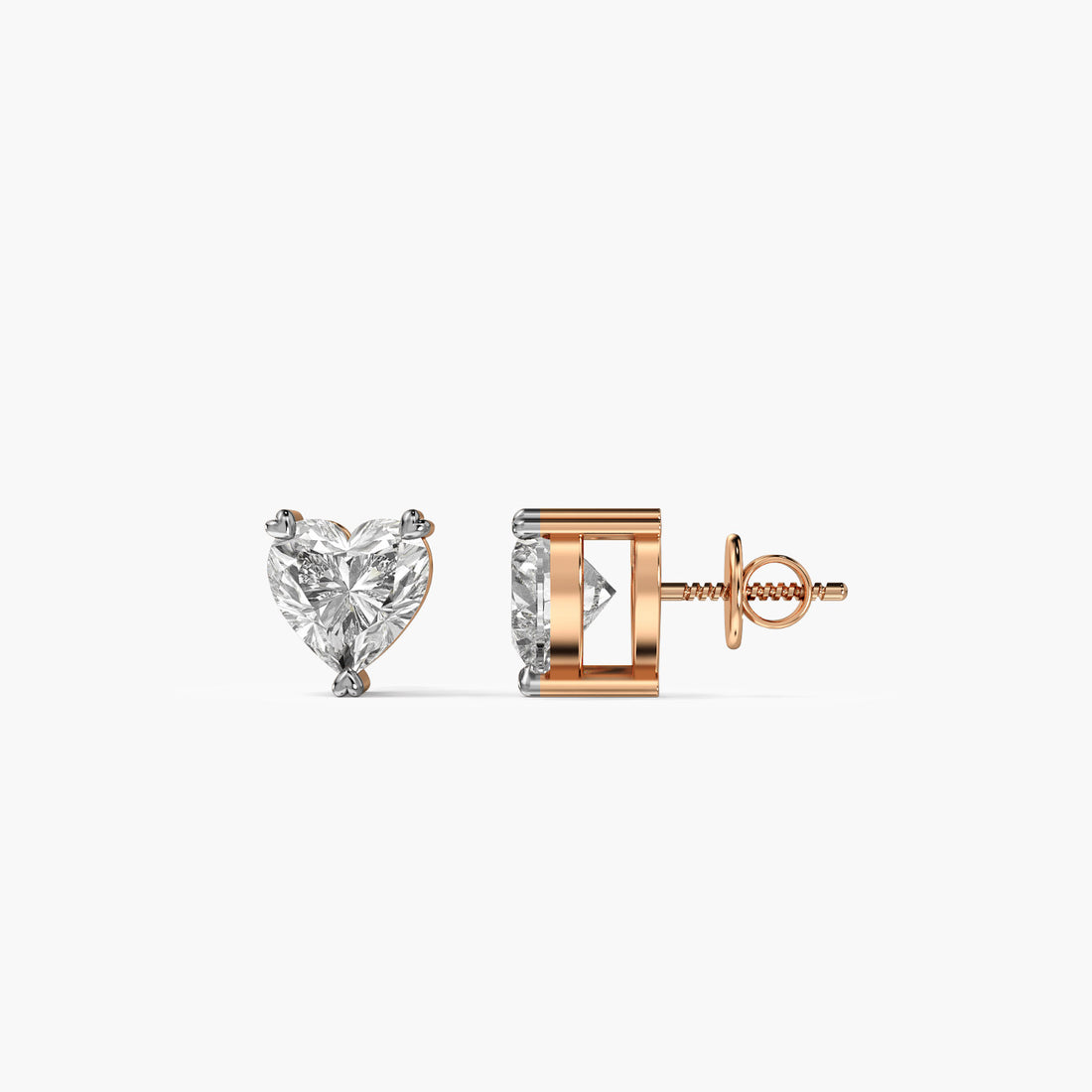 Eternal Heart Diamond Studs - Side View in Rose Gold - Heart Diamond Stud by Moena
