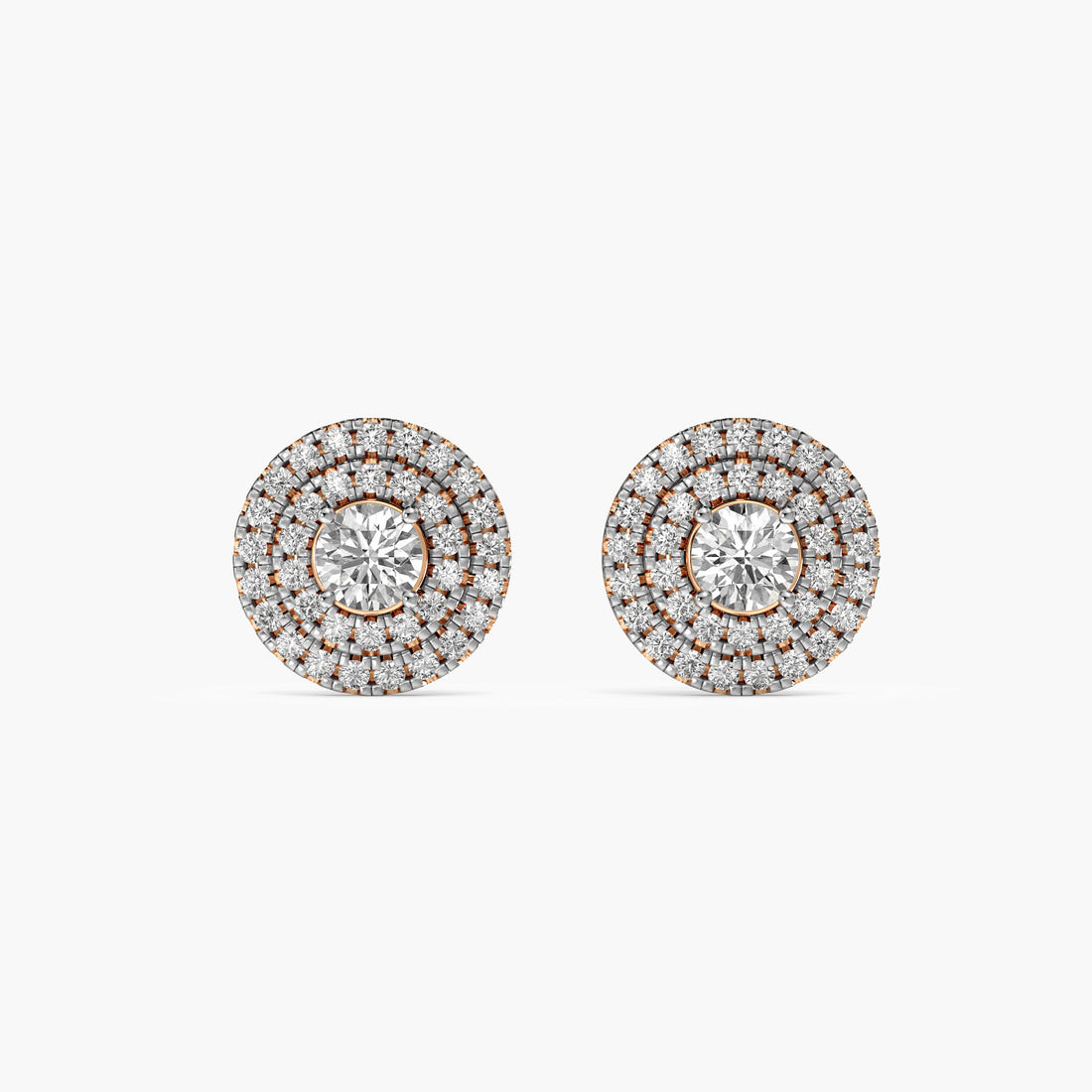 Classic Round Diamond Halo Studs - Front View in Rose Gold - Round Diamond Stud by Moena