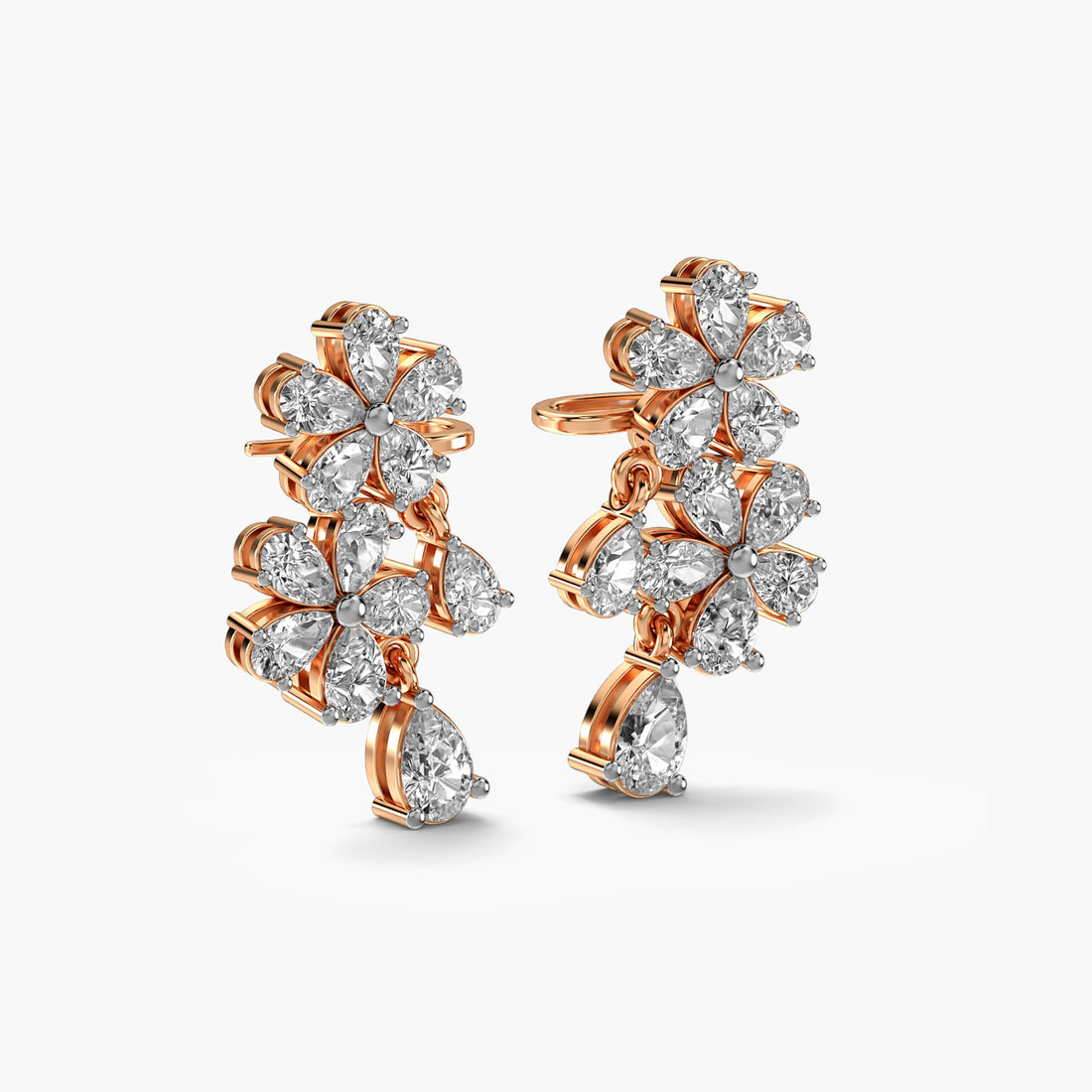 Petal Radiance Earrings - 3D View in Rose Gold - Diamond Earring by Moena