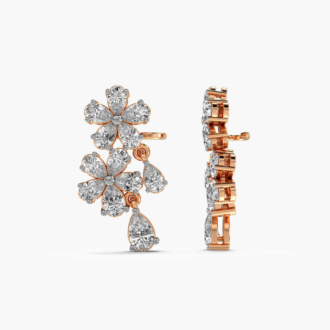 Petal Radiance Earrings - Side View in Rose Gold - Diamond Earring by Moena