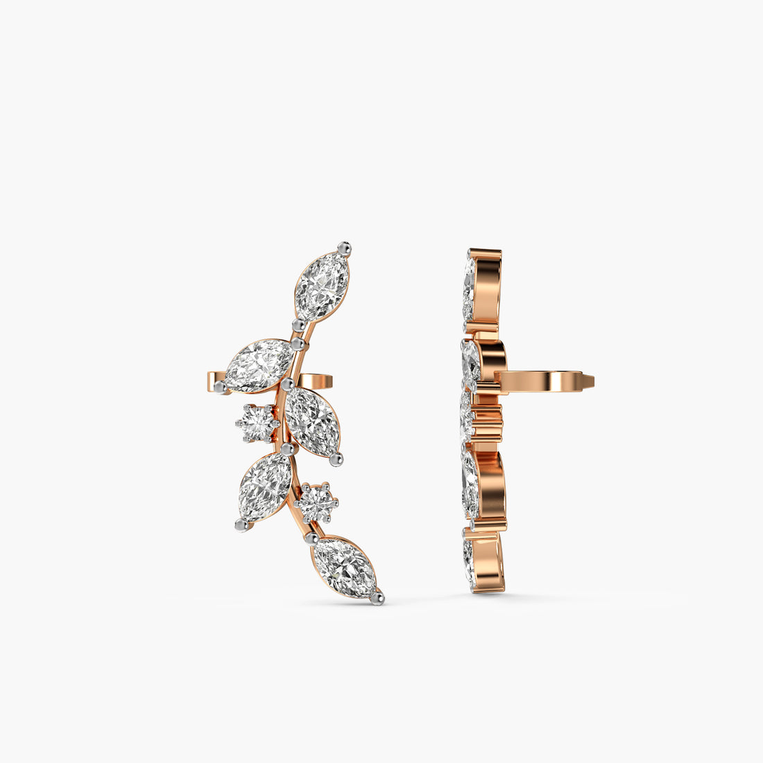 Vine Leaf Lab-Grown Diamond Earrings - Side View in Rose Gold - Diamond Earring by Moena
