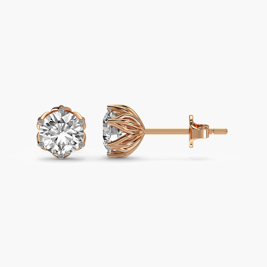 Petal Crown Lab-Grown Diamond Studs - Side View in Rose Gold - Diamond Stud by Moena