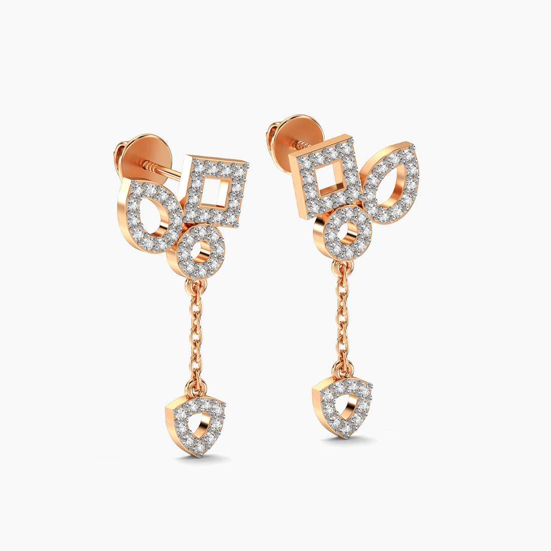 Enchanted Heart Earrings - 3D View in Rose Gold - Heart Diamond Earring by Moena