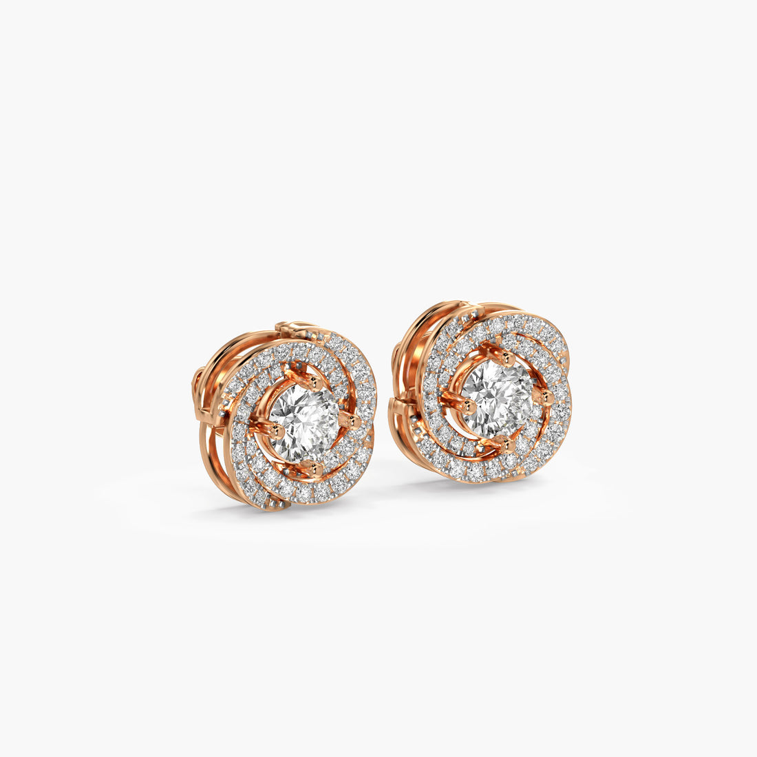 Classic Swirl Studs - 3D View in Rose Gold - Diamond Stud by Moena
