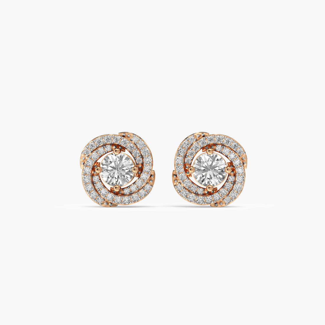 Classic Swirl Studs - Front View in Rose Gold - Diamond Stud by Moena