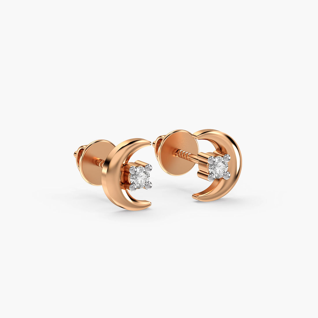 Luna Diamond Studs - 3D View in Rose Gold - Diamond Stud by Moena