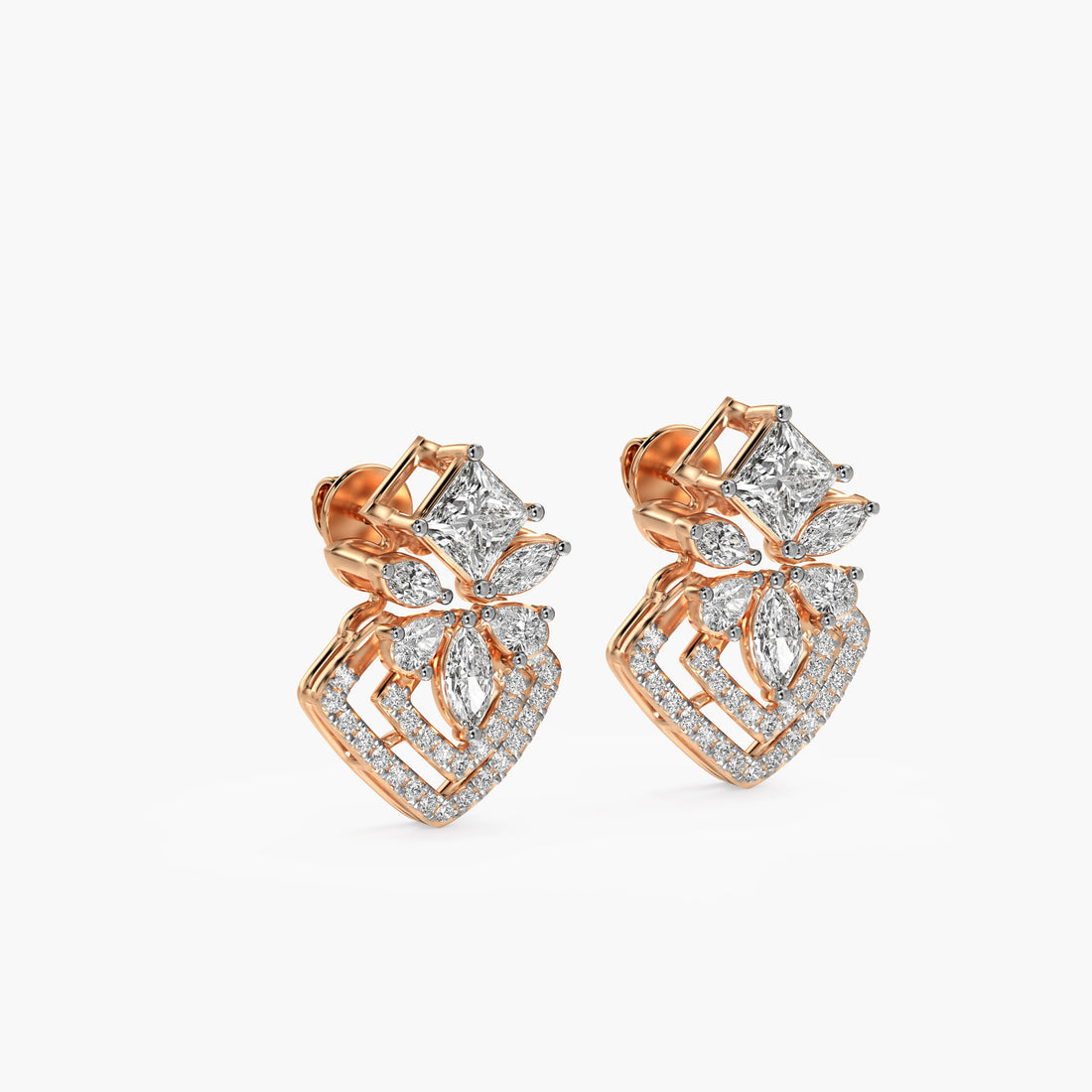 Double Halo Glam Studs - 3D View in Rose Gold - Diamond Stud by Moena