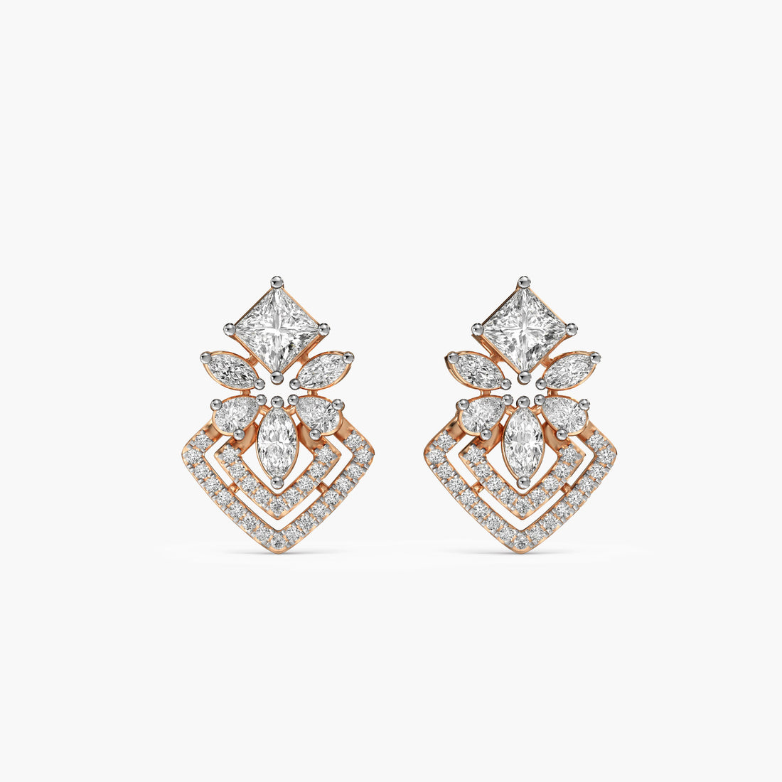 Double Halo Glam Studs - Front View in Rose Gold - Diamond Stud by Moena