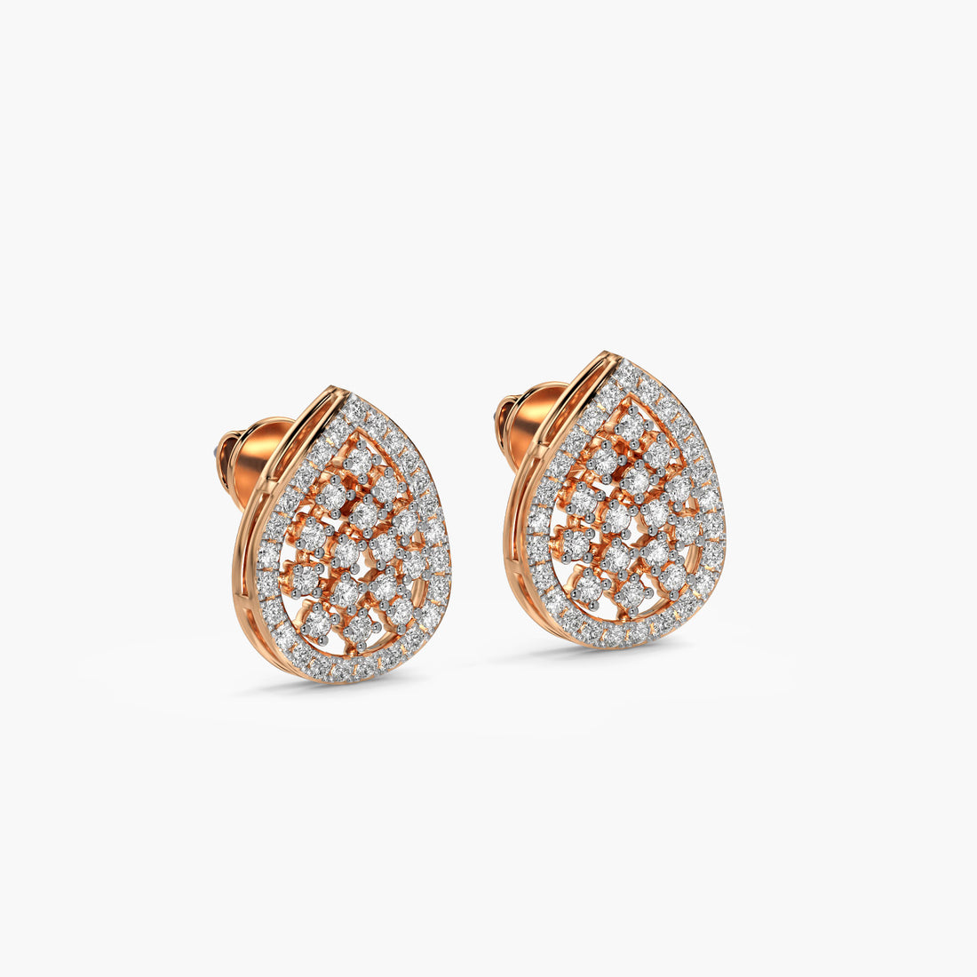 Teardrop Shine Studs - 3D View in Rose Gold - Diamond Stud by Moena