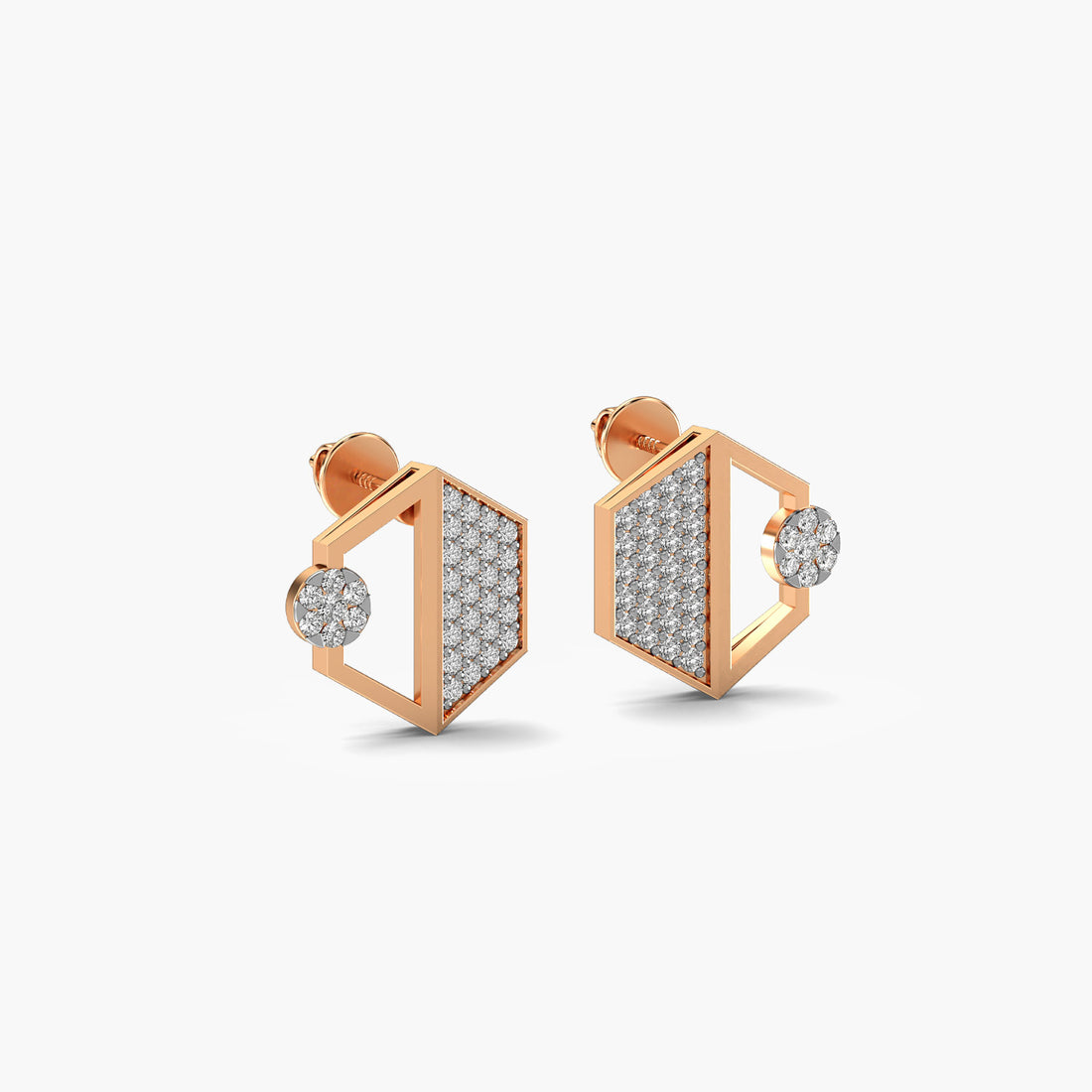 Modern Hexagonal Earrings - 3D View in Rose Gold - Diamond Earring by Moena