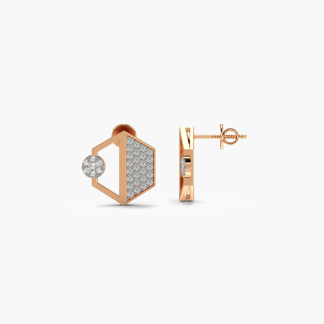 Modern Hexagonal Earrings - Side View in Rose Gold - Diamond Earring by Moena