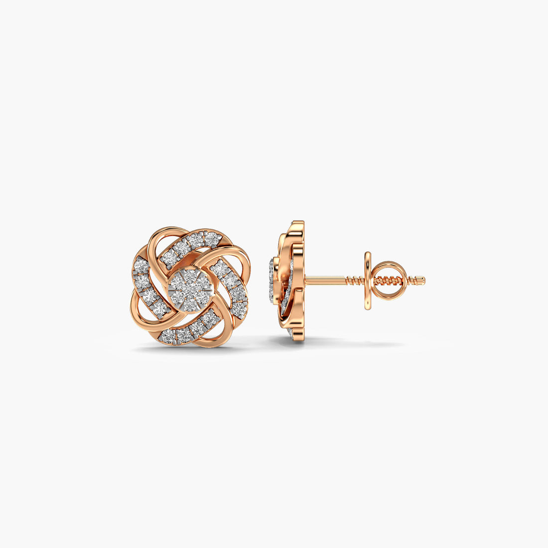 Timeless Knot Earrings - Side View in Rose Gold - Diamond Earring by Moena
