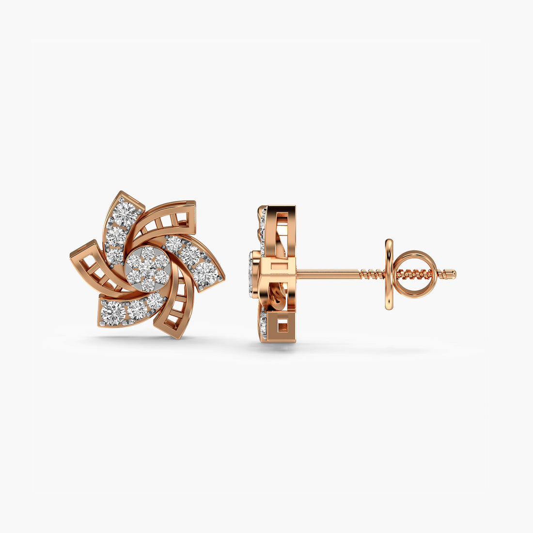 Spiral Bloom Lab-Grown Diamond Studs - Side View in Rose Gold - Diamond Stud by Moena