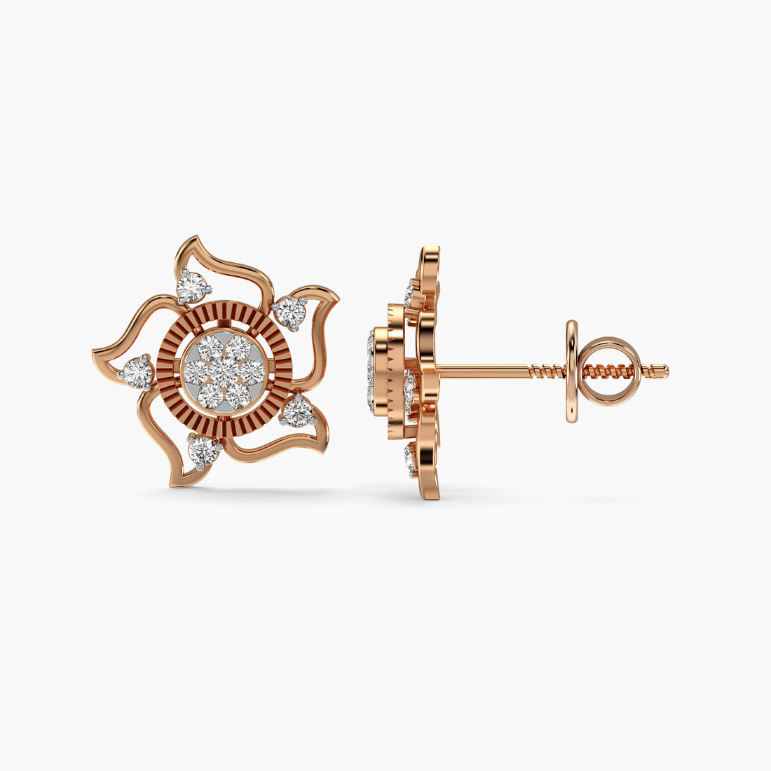 Lotus Bloom Lab-Grown Diamond Studs - Side View in Rose Gold - Diamond Stud by Moena