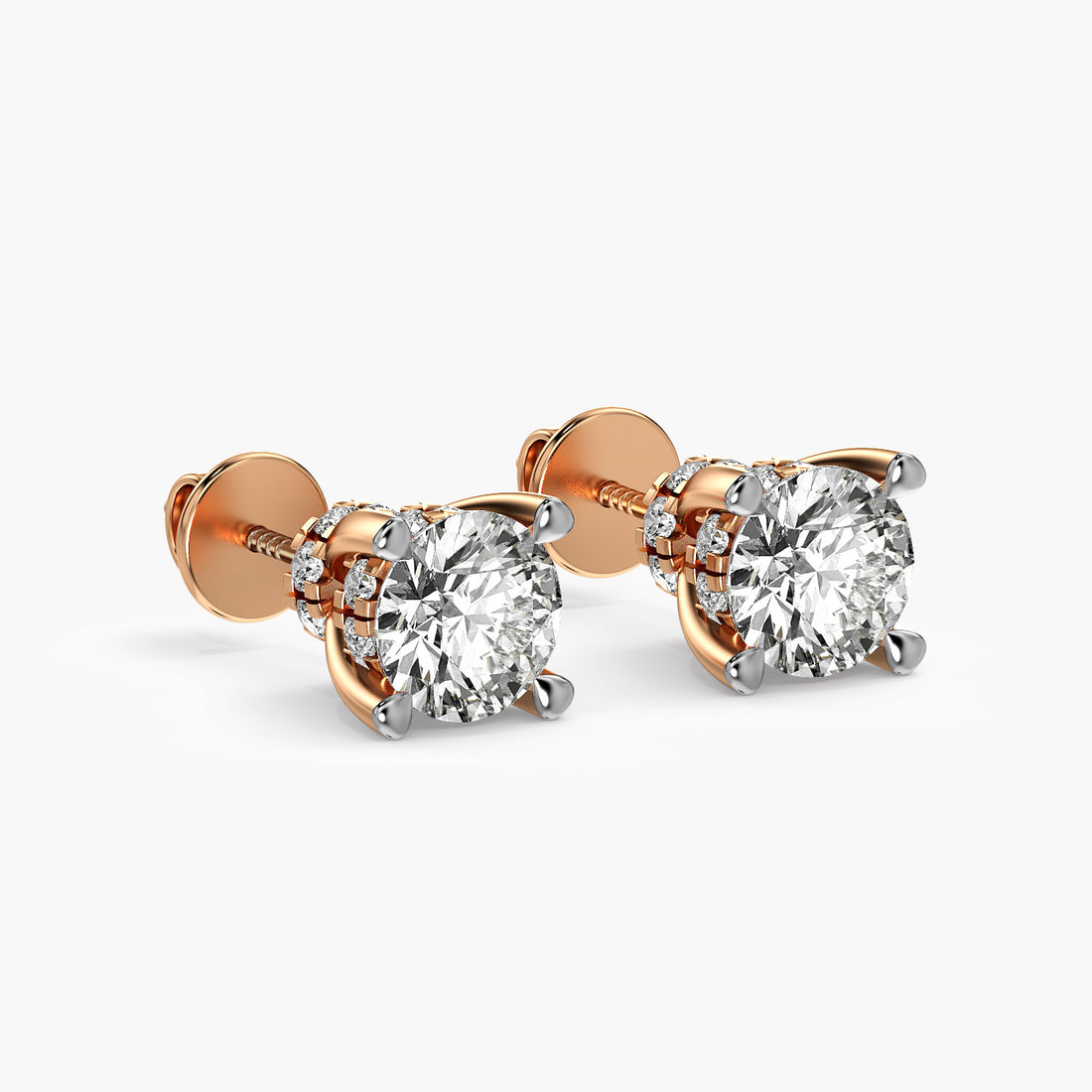 Timeless Solitaire Lab-Grown Diamond Studs - 3D View in Rose Gold - Diamond Stud by Moena