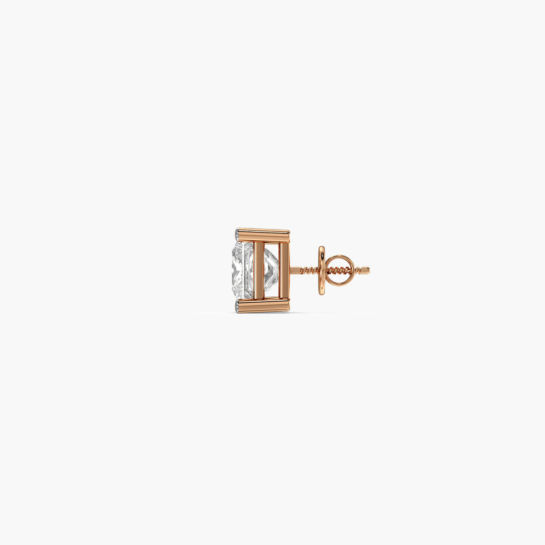 Regal Princess-Cut Men's Stud - Side View in Rose Gold - Princess Diamond Stud by Moena