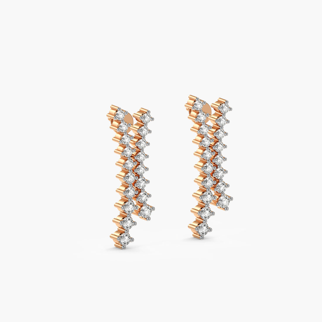 Twin Cascade Lab-Grown Diamond Earrings - 3D View in Rose Gold - Diamond Earring by Moena