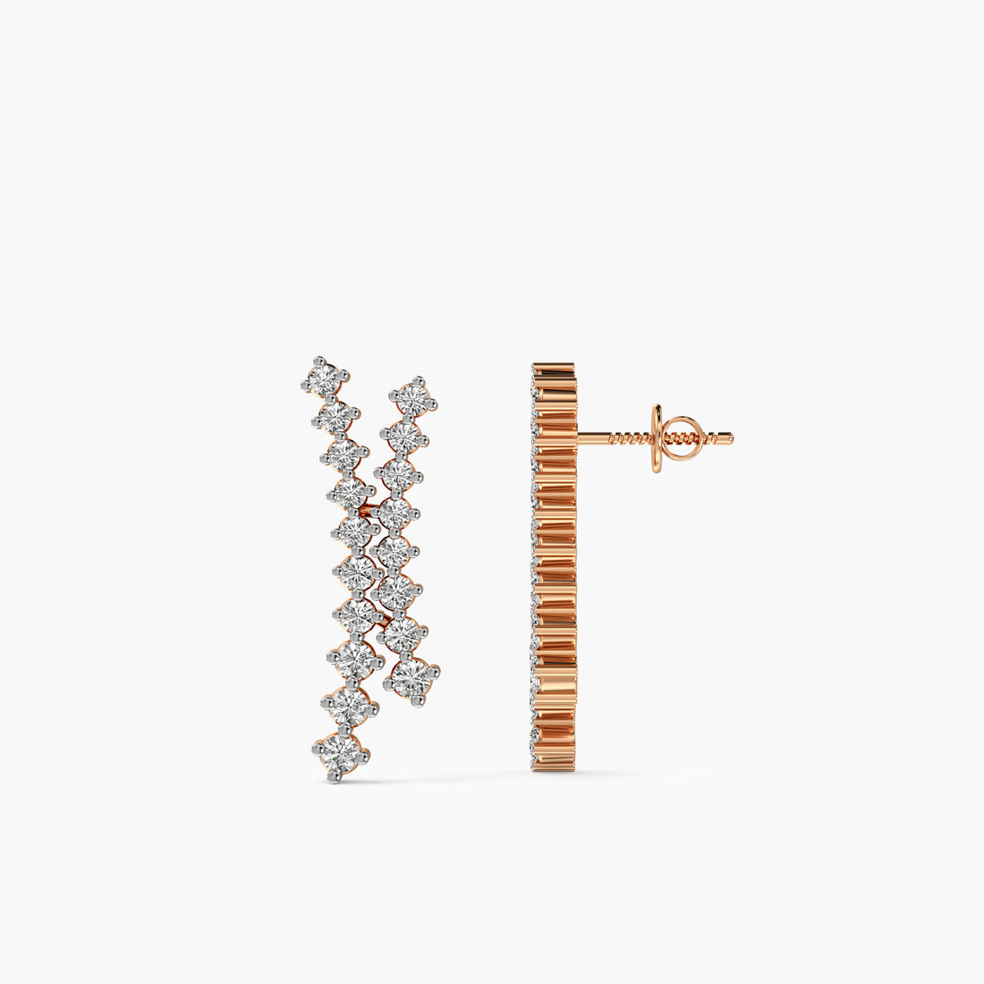Twin Cascade Lab-Grown Diamond Earrings - Side View in Rose Gold - Diamond Earring by Moena