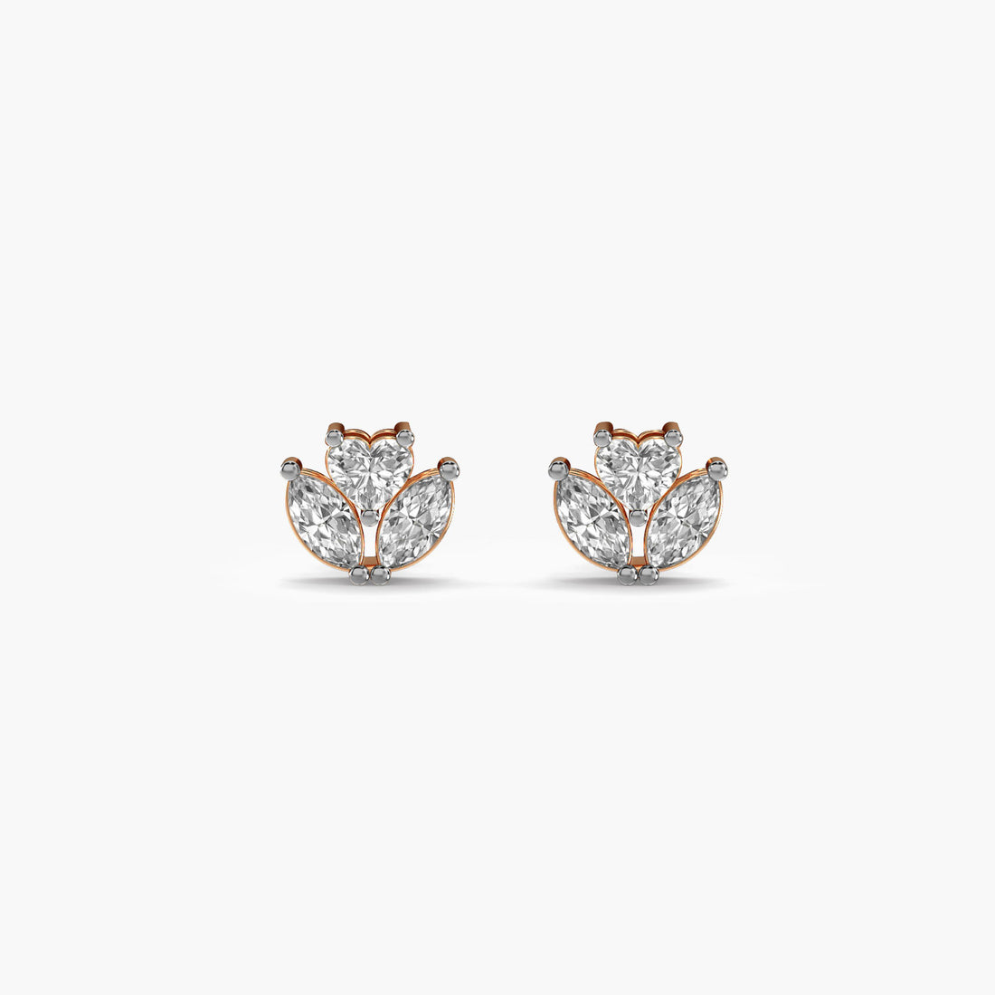 Verdant Heart Earrings - Front View in Rose Gold - Heart Diamond Earring by Moena