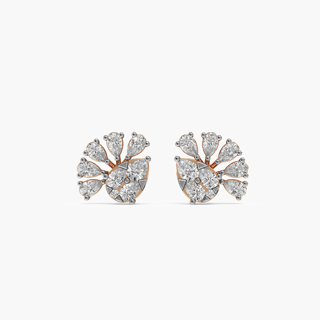 Floral Fan Studs in Gold - Front View in Rose Gold - Diamond Stud by Moena