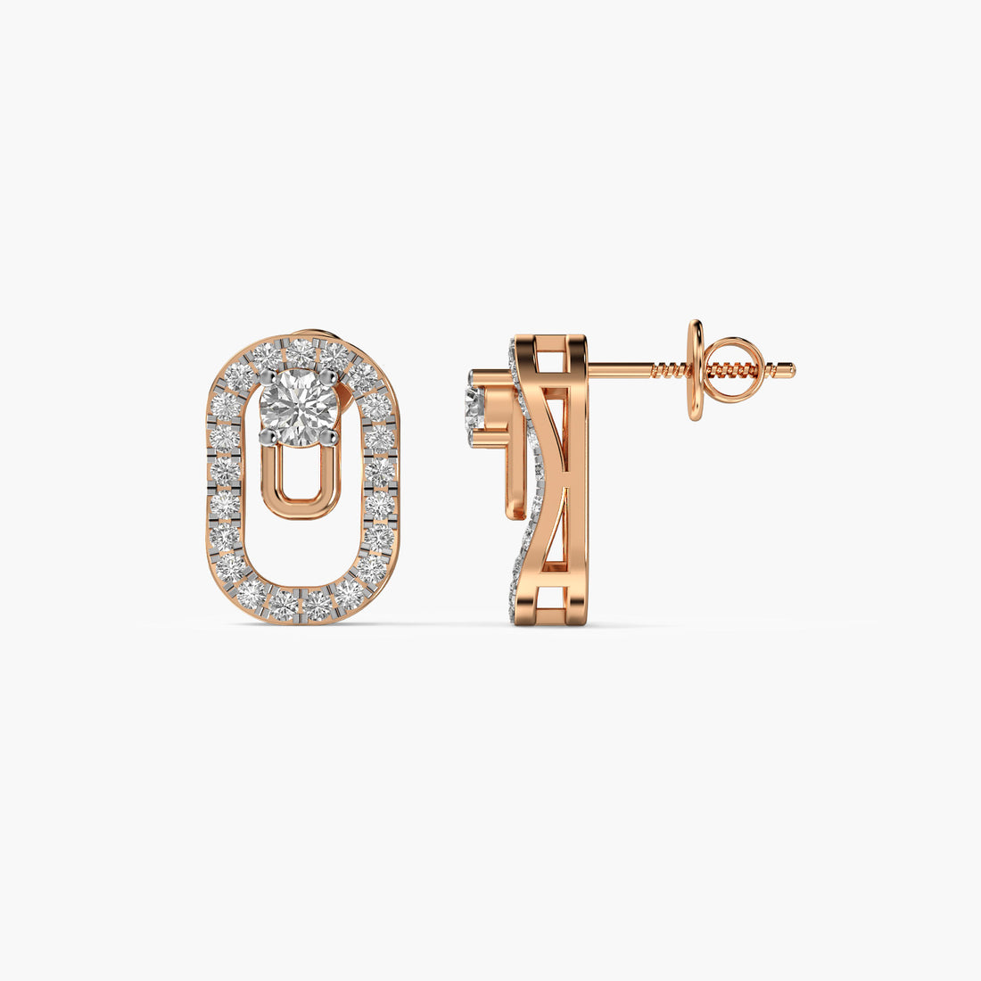 Luxe Link Diamond Earrings - Side View in Rose Gold - Diamond Earring by Moena