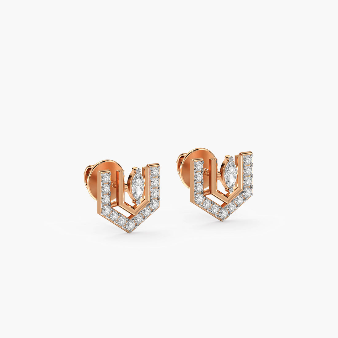 Vera Marquise Diamond Studs - 3D View in Rose Gold - Marquise Diamond Stud by Moena
