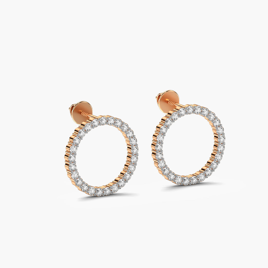 Diamond Circle Studs - 3D View in Rose Gold - Diamond Stud by Moena