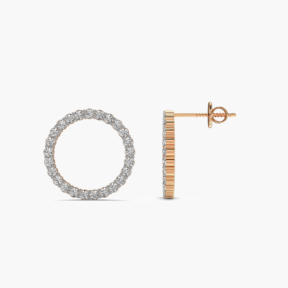 Diamond Circle Studs - Side View in Rose Gold - Diamond Stud by Moena