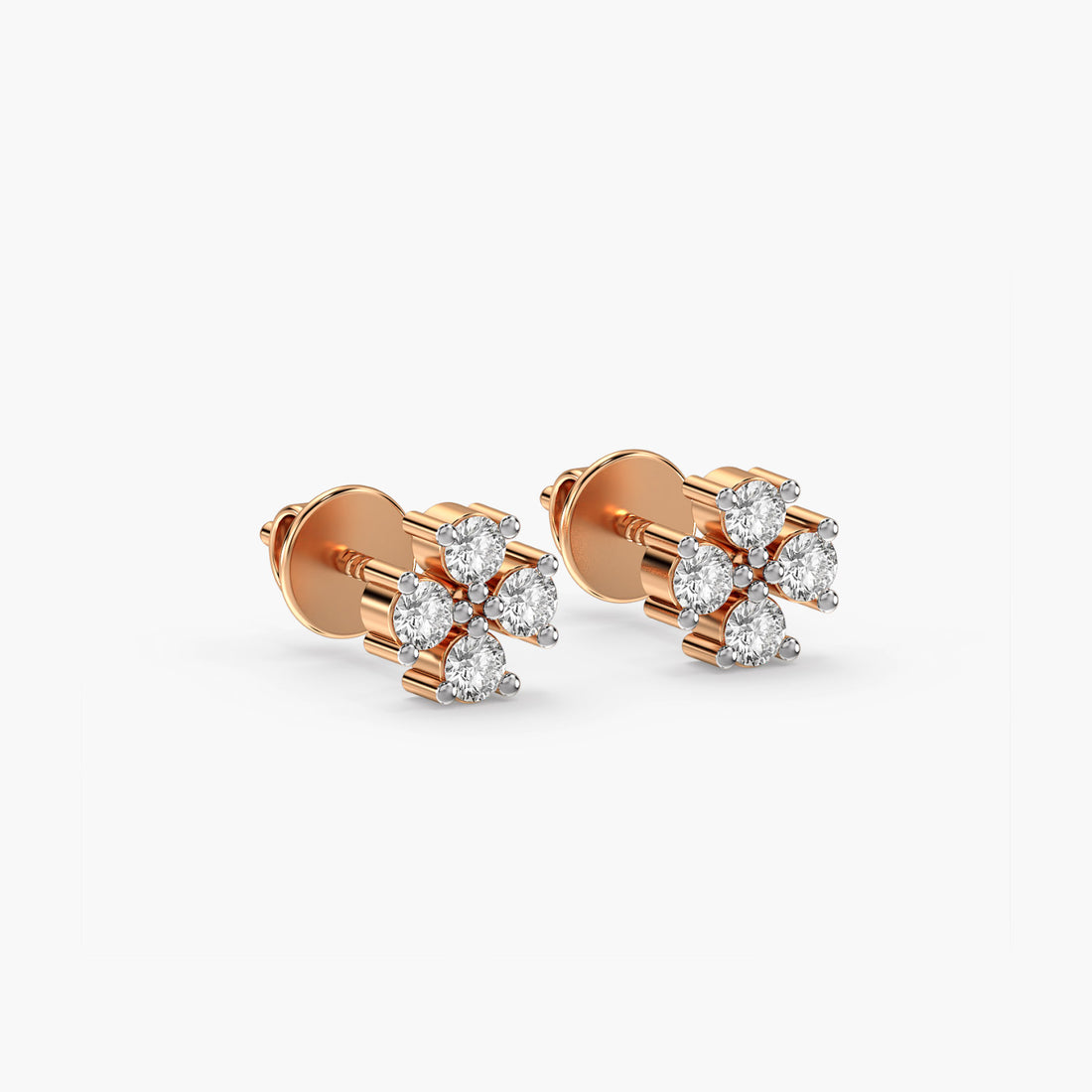 Diamond Petal Earrings - 3D View in Rose Gold - Diamond Earring by Moena