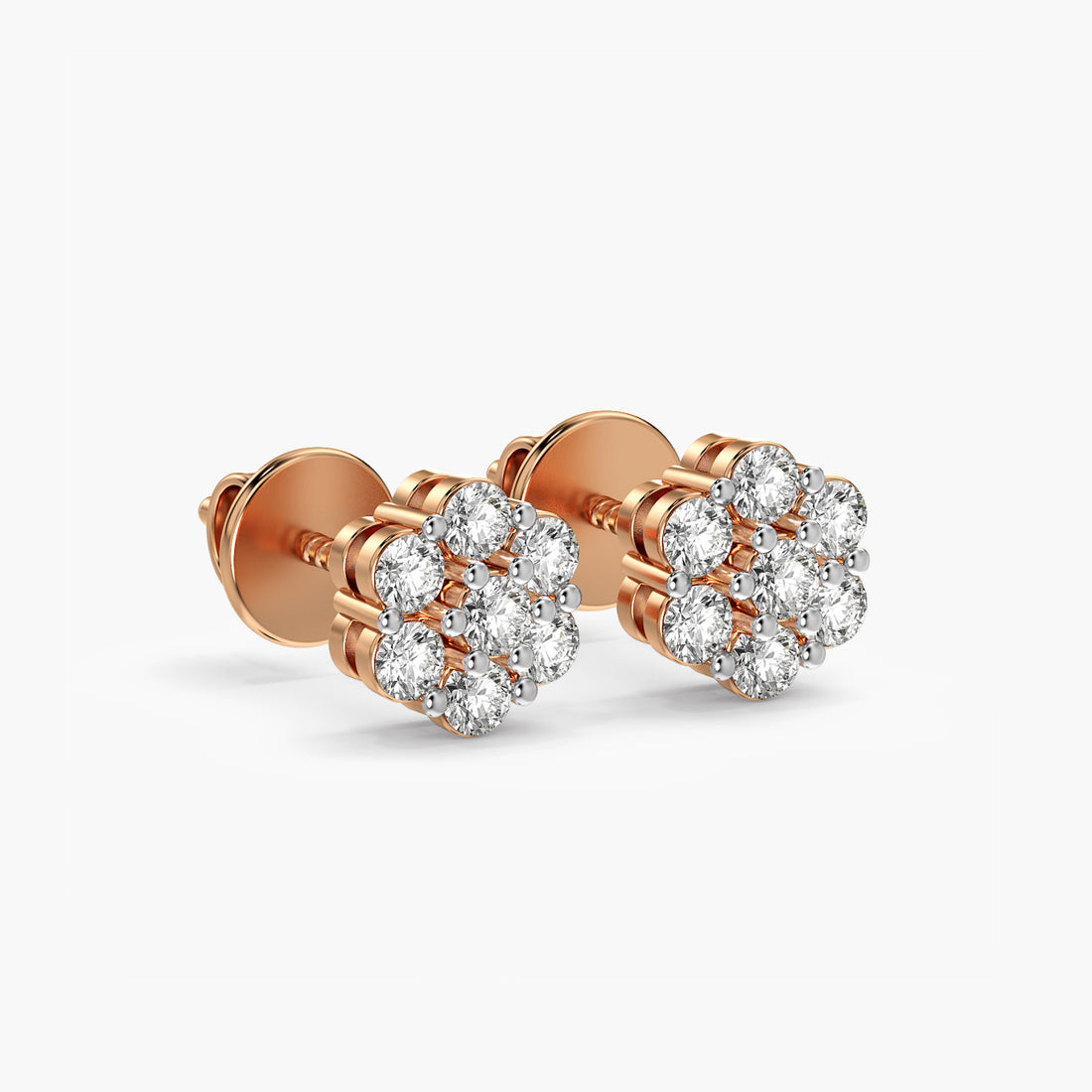 Bloom Cluster Lab-Grown Diamond Studs - 3D View in Rose Gold - Diamond Stud by Moena