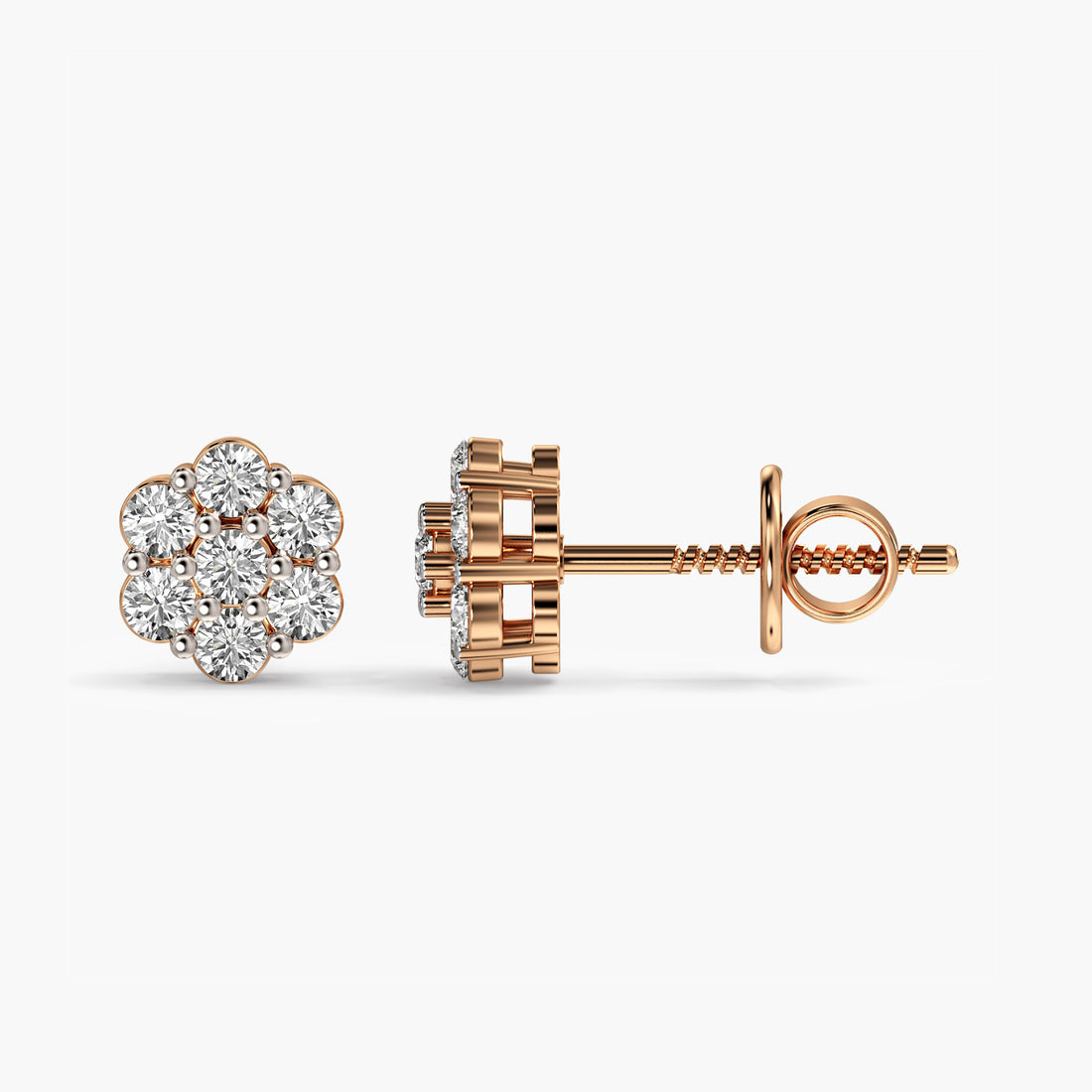 Bloom Cluster Lab-Grown Diamond Studs - Side View in Rose Gold - Diamond Stud by Moena