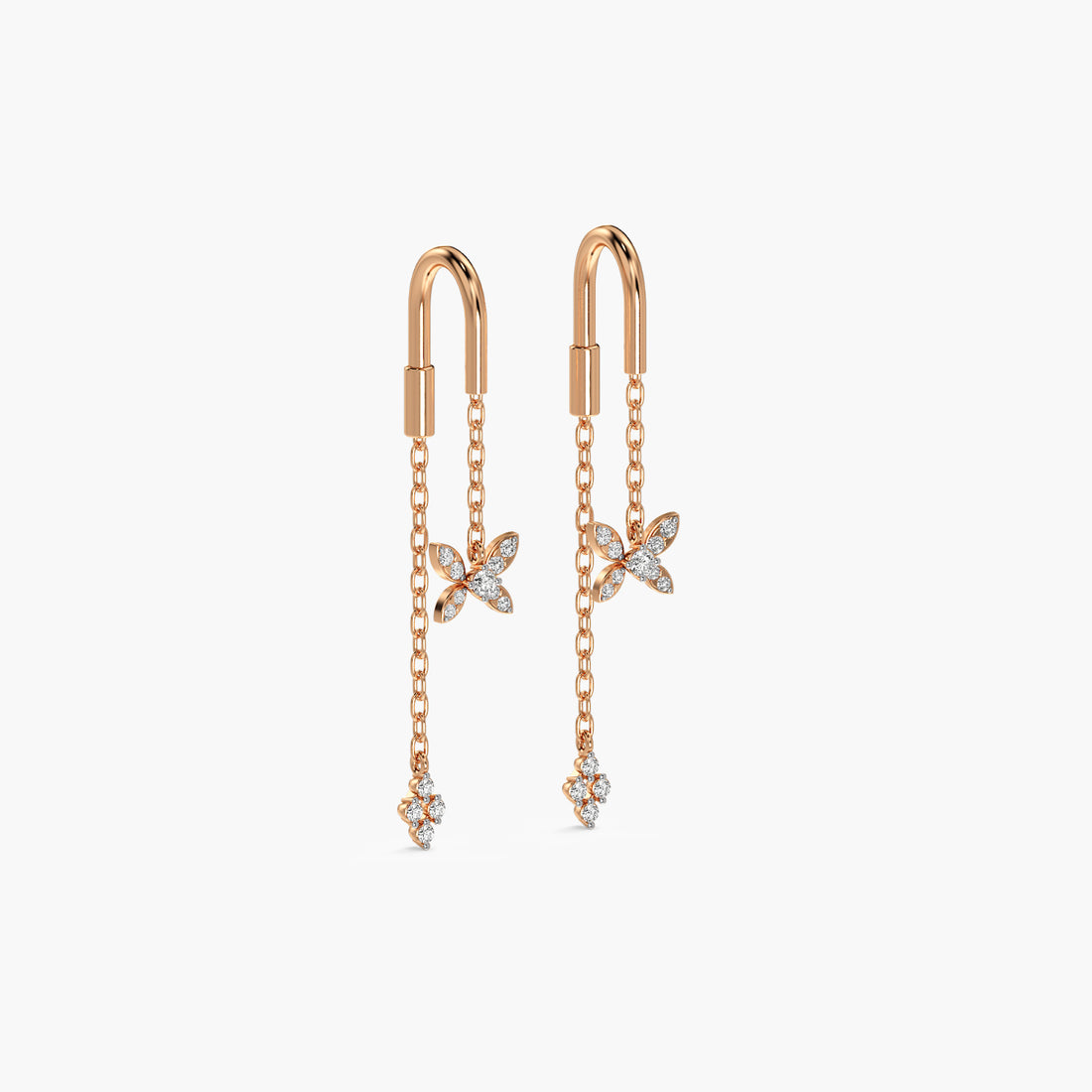 Flutter Chain Lab-Grown Diamond Earrings - 3D View in Rose Gold - Diamond Earring by Moena