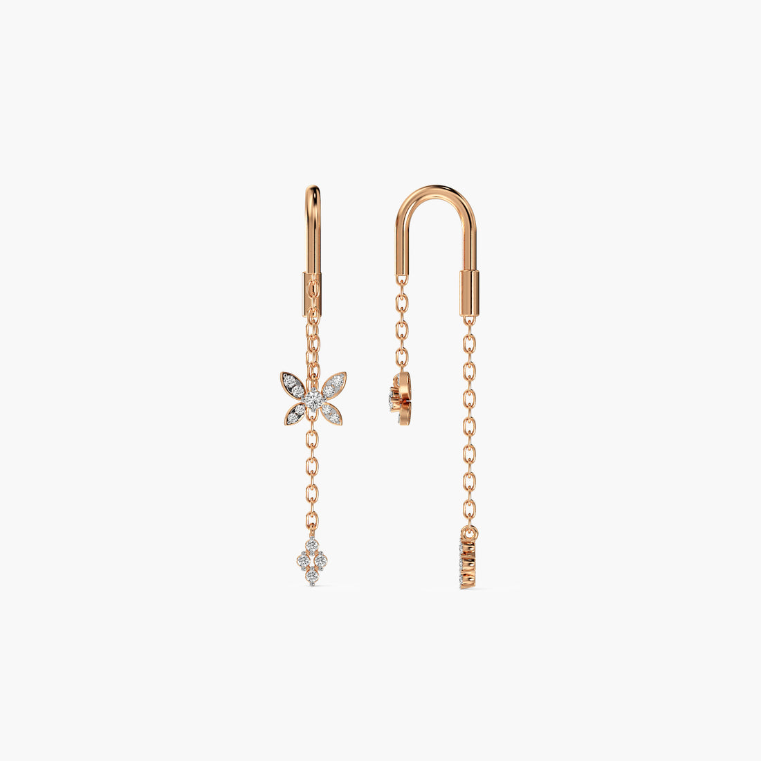 Flutter Chain Lab-Grown Diamond Earrings - Side View in Rose Gold - Diamond Earring by Moena