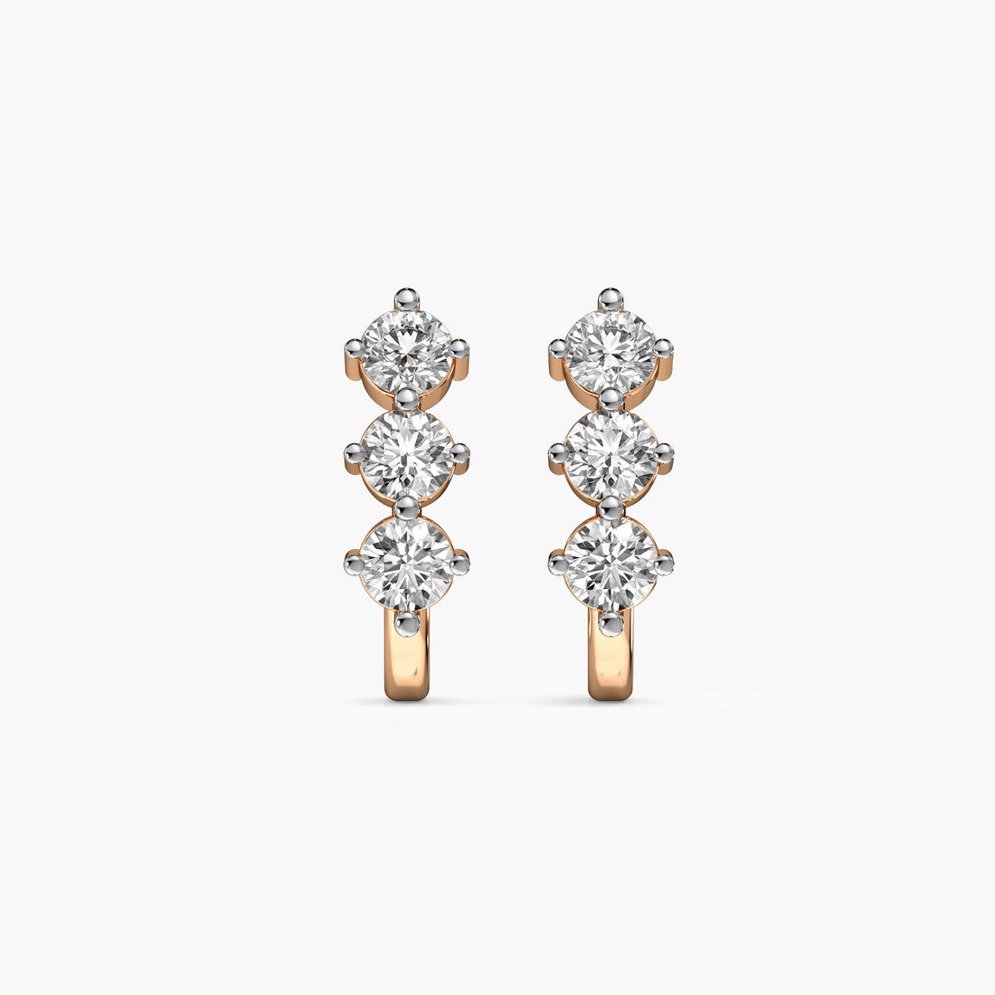 Triple Row Diamond Ear Climbers - Front View in Rose Gold - Diamond Jewellery by Moena
